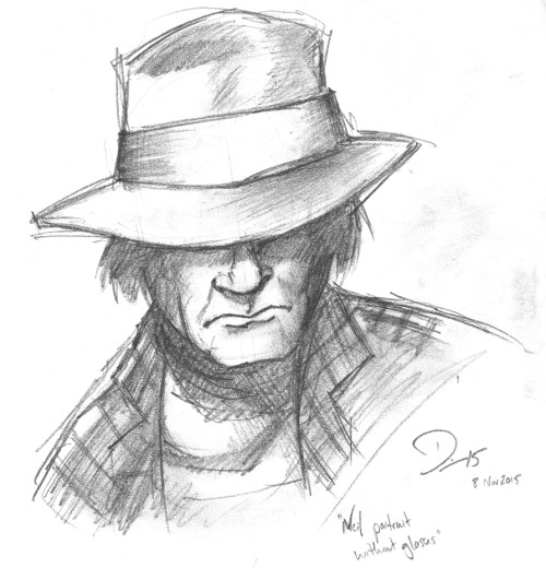 A portrait drawn from the cover of Neil Young's memoir, Waging Heavy Peace. Drawn from afar, without my glasses on, in pencil. Click for larger version.