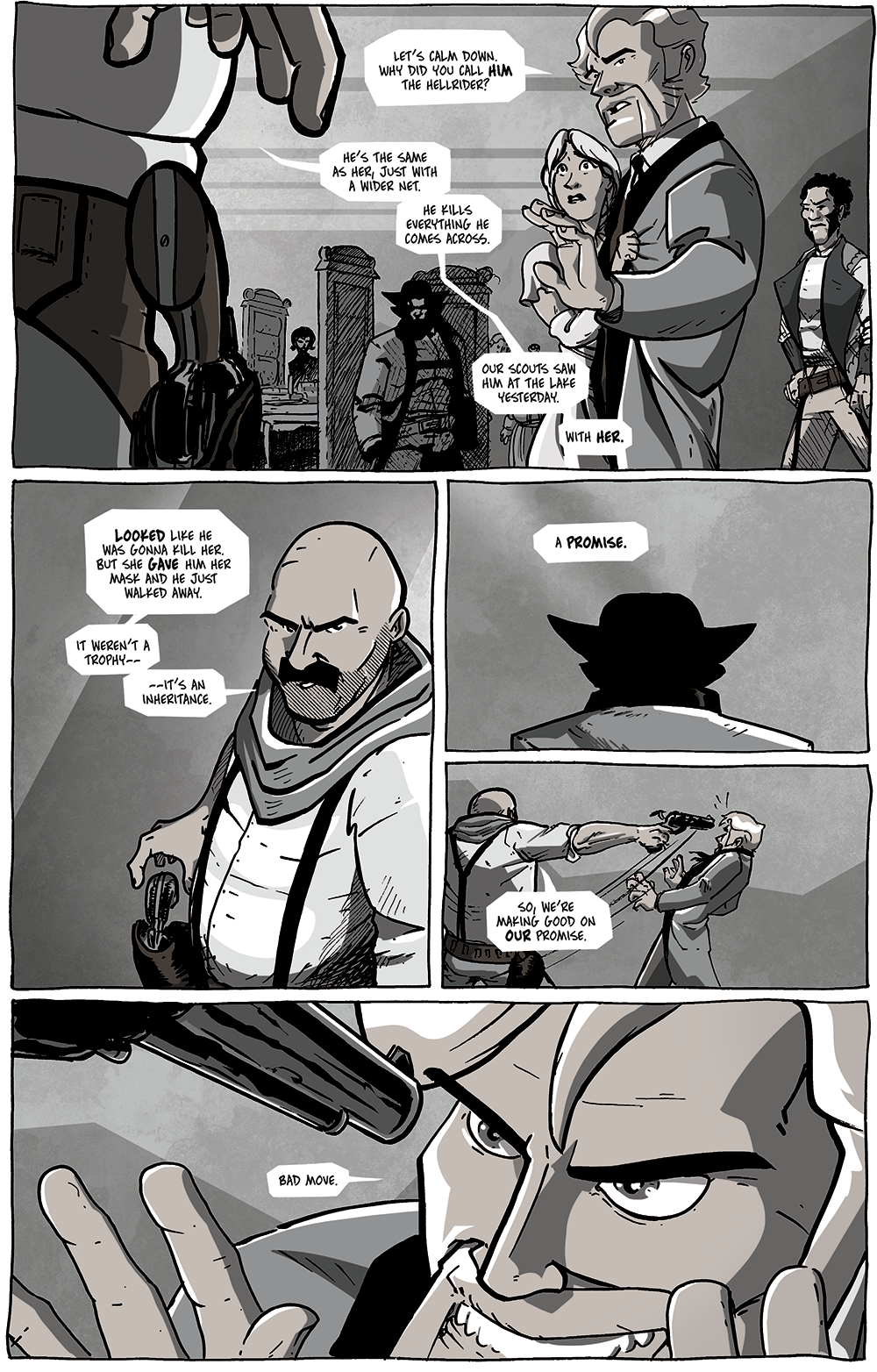 Panel 3 shows Long John with his (hair) wings spread, ready to take flight outta this awkward situation.