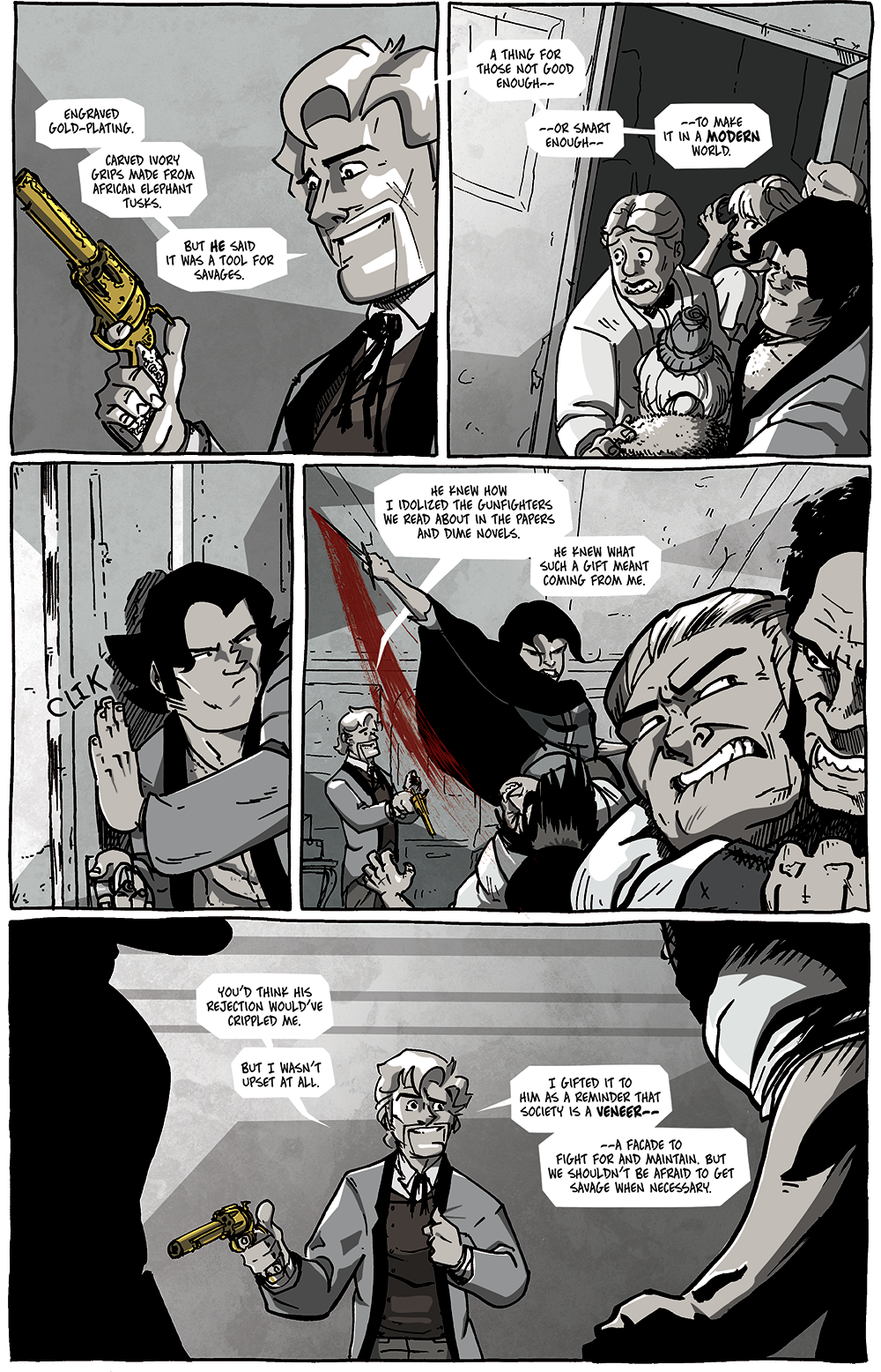 Long John is really sensitive to sound, hence why he didn't just slam the door in panel 3. Long John is really sensitive to sound, hence why he didn't just slam the door in panel 3.