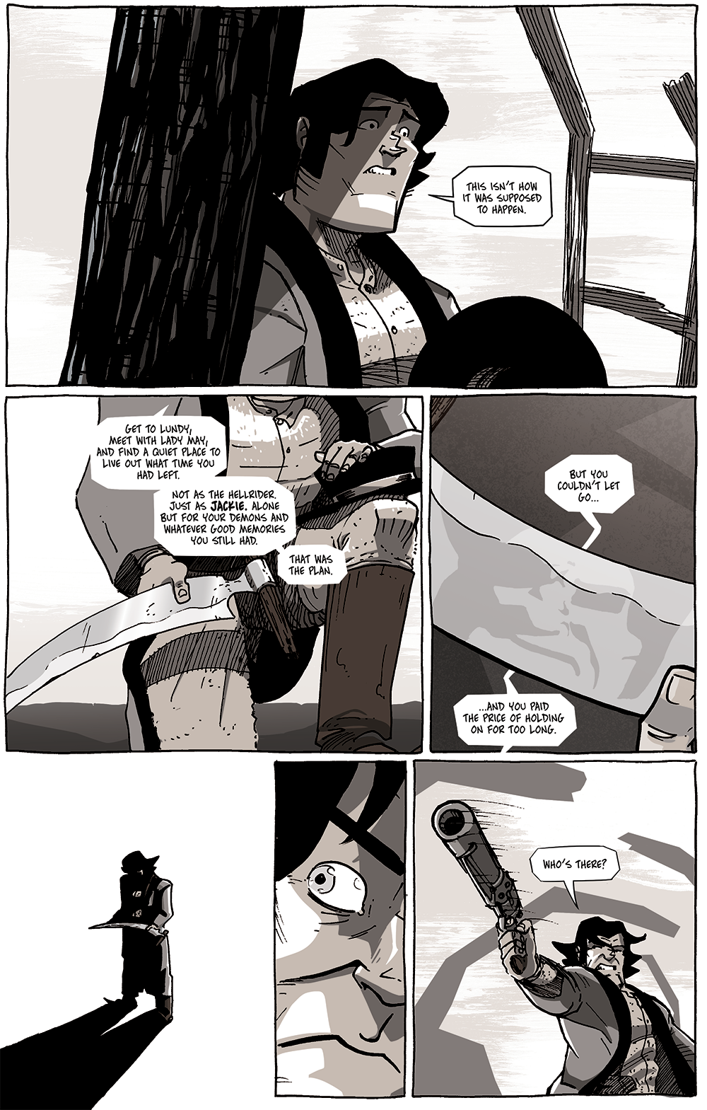 Let's assume he's talking about the Hellrider in the first panel and isn't just making a general statement about the burned-down homestead.