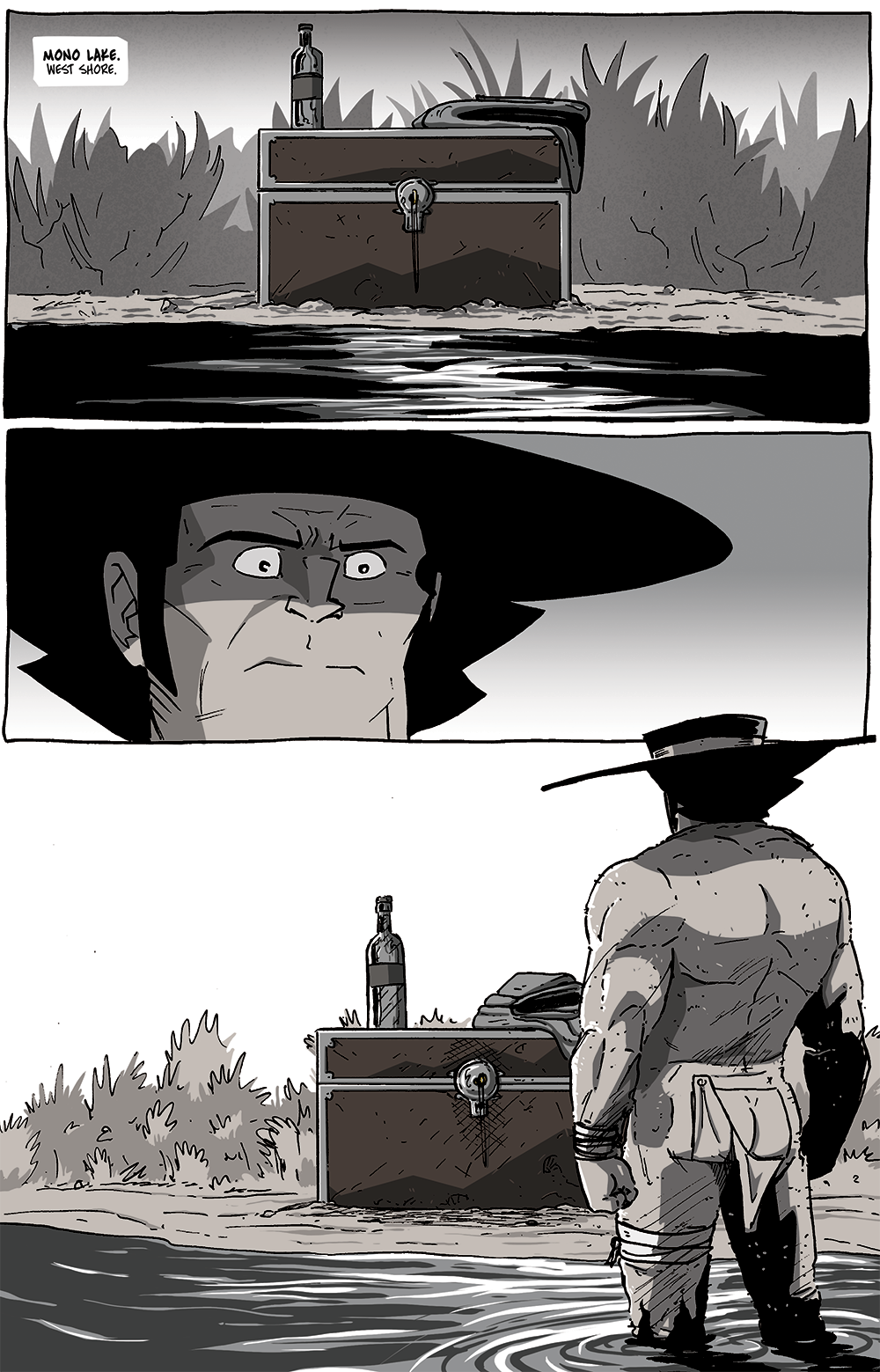 The second panel is Long John realizing he is in quicksand.