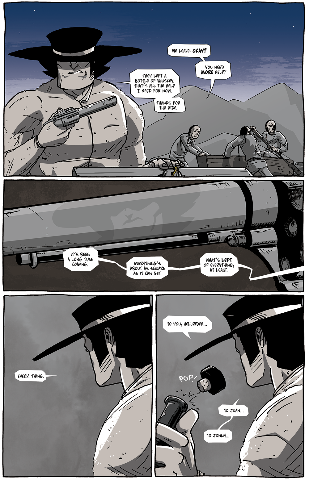 Panel 2 is an explicit reference to Long John seeing his reflection in Hellrider Jackie's broken blade earlier in the chapter, for those that caught the reference!